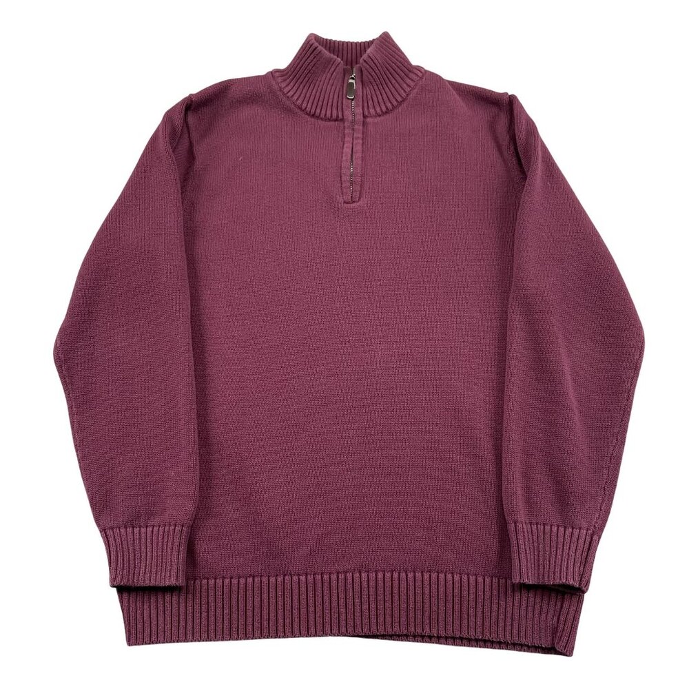 L.L.‎ Bean Sweater Mens XLT Burgundy 100% Cotton 1/4 Zip Pullover Winter